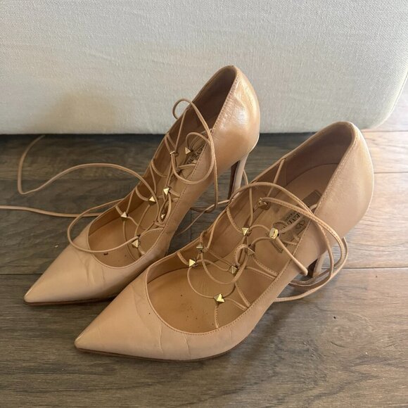 Valentino Nude Beige Lace Up Heels 38.5 - Picture 1 of 3